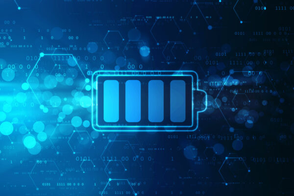 Battery Icon in digital background, battery Supply